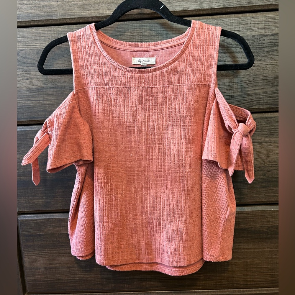 Madewell Cold Shoulder Blouse with tie sleeves